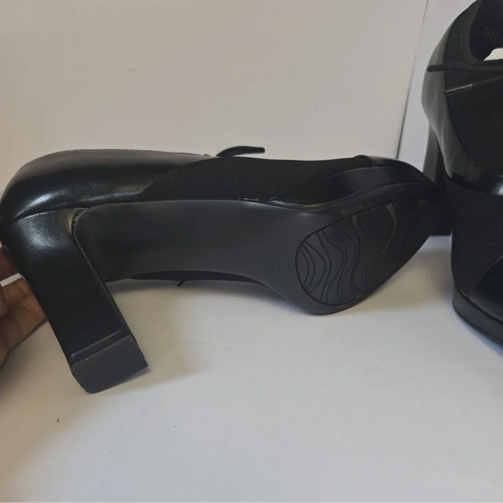 Impo Memory Foam Black Lace Up Side Zip Block Heel Oxford Shoe Size 10 M.